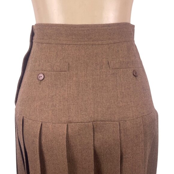 Daniel Hechter Womens Brown Wool Pleated Maxi Skirt Side Button Detail Size 38 - Picture 6 of 9